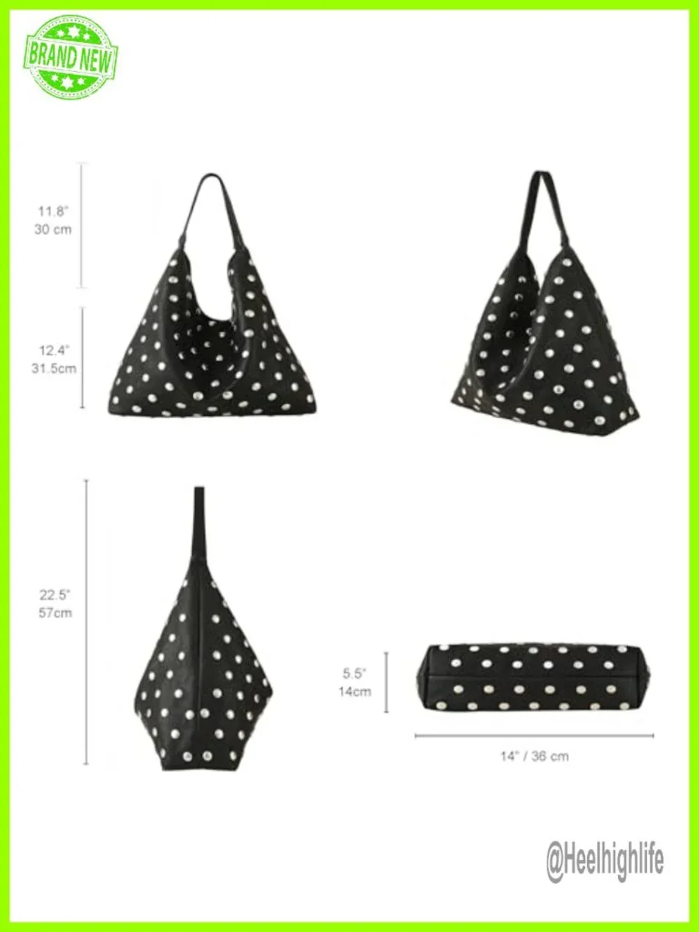 Vegan Leather Studded Hobo Handbag Shoulder Bag Punk Purse